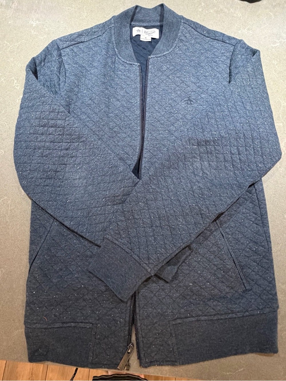 Original Penguin Quilted Navy Full-Zip Sweater Jacket